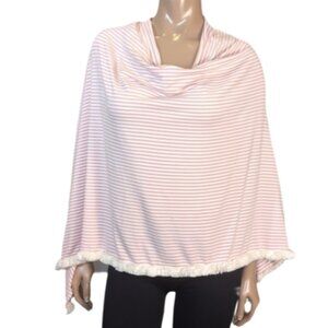💠Duffield Design Pink Striped Poncho One Size Fringed Cape Asymmetric Top